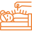 An orange icon of a sewing machine on a black background for home use.