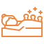 An orange icon of a person sleeping at home.