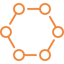 An orange icon featuring a hexagon.
