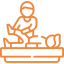 An orange icon of a man sitting on a boat designed for home decoration.